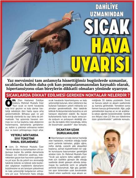 Dahiliye Uzmanı Dr. Özer’den Sıcak Hava Uyarısı